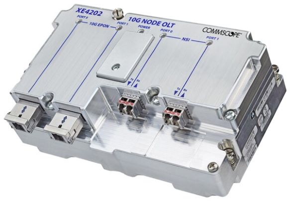Product shot. CommScope's XE4202 10G-EPON Remote OLT fibre node module.