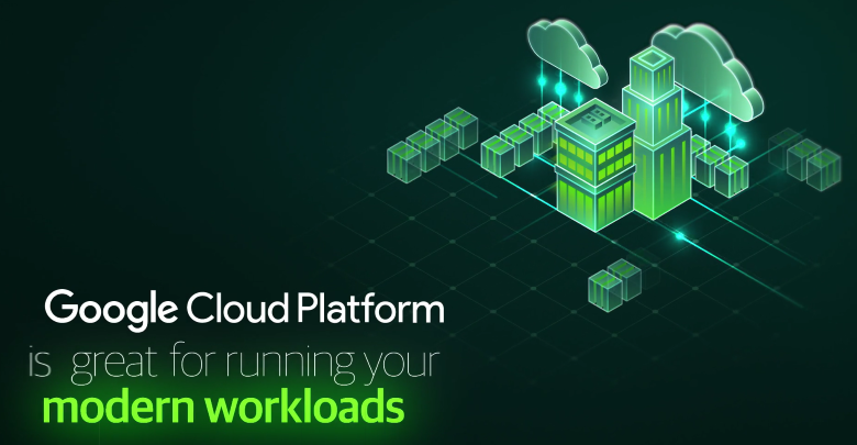 Graphic representing the Google Cloud platform running workloads.