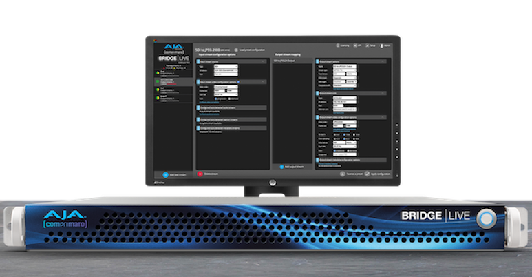 AJA’S BRIDGE LIVE solution sits on a tabletop