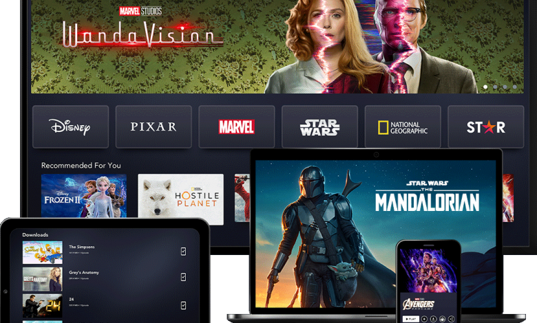 Image shows Disney+ content on a number of devices