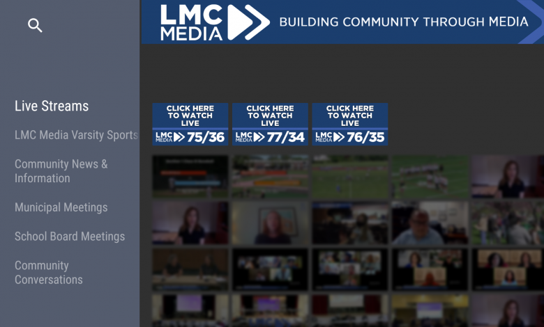 A screenshot of LMC Media, a TV station in Mamaroneck, New York, available on Amazon Fire TV.