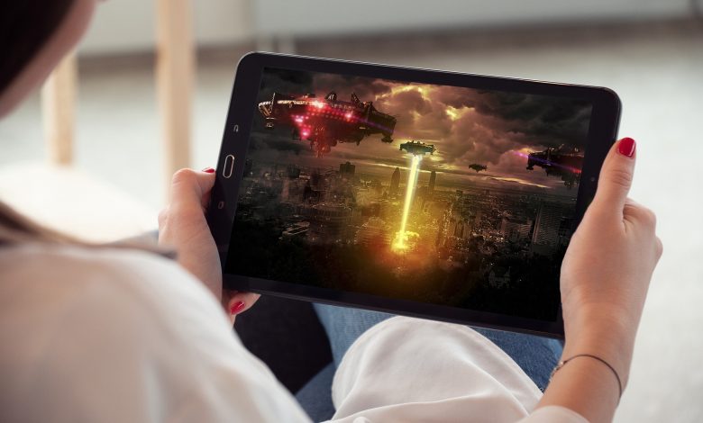 Someone watching video on a tablet.