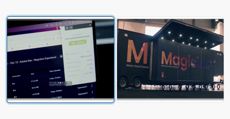 “At Adobe Max 2023, Magicbox delivered the Magicbox Mobile Superstudio, a fully functioning LED volume and computer control centre packed inside a transforming semi-trailer. Inside Magicbox, attendees experienced a live virtual production set first-hand as they starred in their own jungle adventure movie, which was enabled using LucidLink.